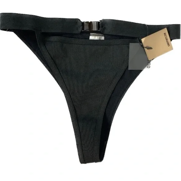 Candypants Exclusive Bandage High Leg Buckle Cut Out Black Bikini Bottom New - Picture 9 of 14